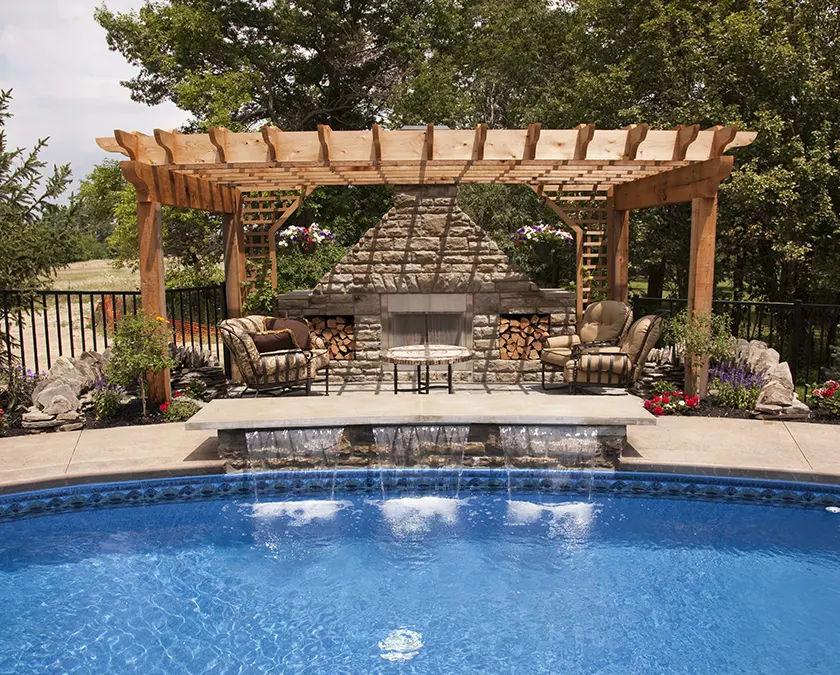Home Mckinley Construction Management, Gazebo With Fire Pit Inside Pool