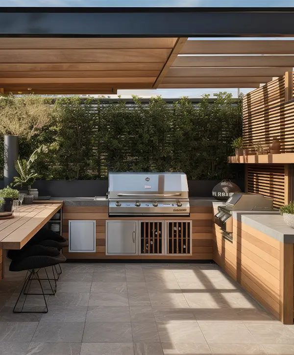 Cozy wood outdoor kitchen